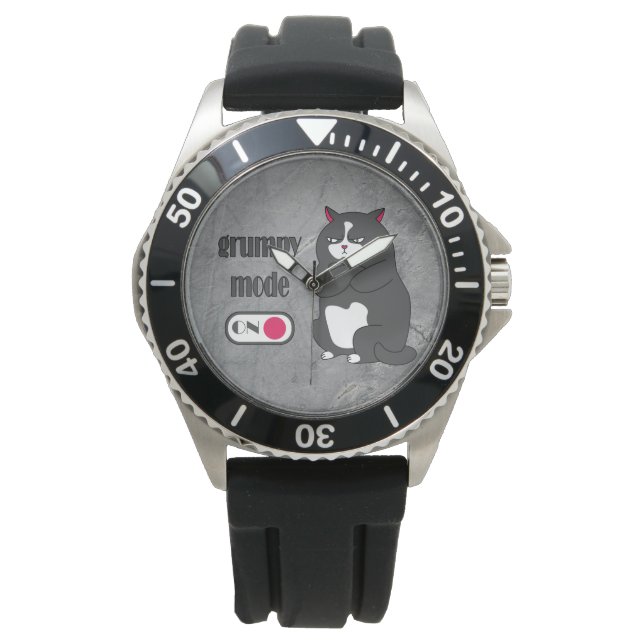 Grumpy mode op een rare vetkat horloge (Voorkant)
