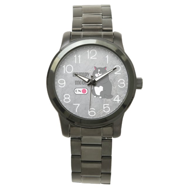 Grumpy mode op een rare vetkat horloge (Voorkant)