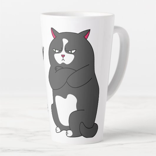 Grumpy mode op een rare vetkat latte mok (Rechterhoek)