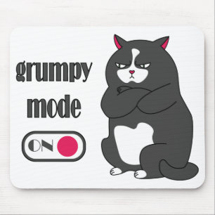 Grumpy mode op een rare vetkat muismat