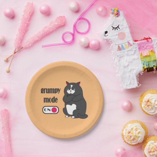 Grumpy mode op een rare vetkat papieren bordje (Feest)