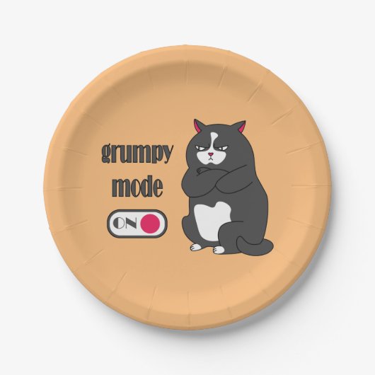 Grumpy mode op een rare vetkat papieren bordje (Voorkant)