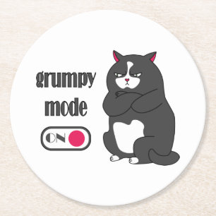 Grumpy mode op een rare vetkat ronde kartonnen onderzetter