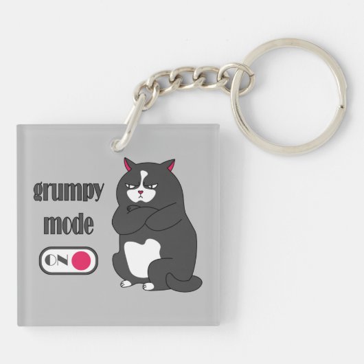 Grumpy mode op een rare vetkat sleutelhanger (Achterkant)