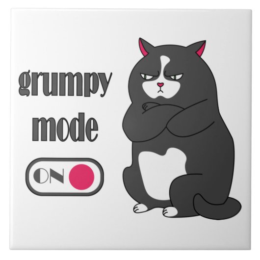 Grumpy mode op een rare vetkat tegeltje (Voorkant)
