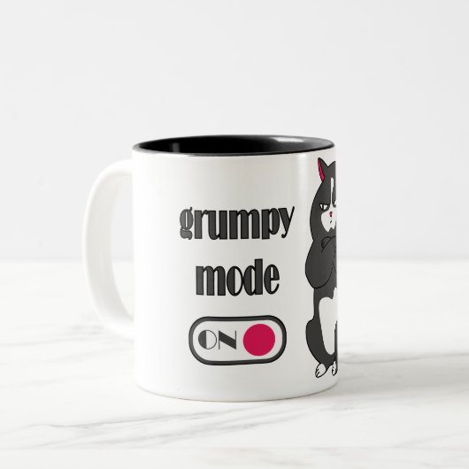 Grumpy mode op een rare vetkat tweekleurige koffiemok (Voorkant links)