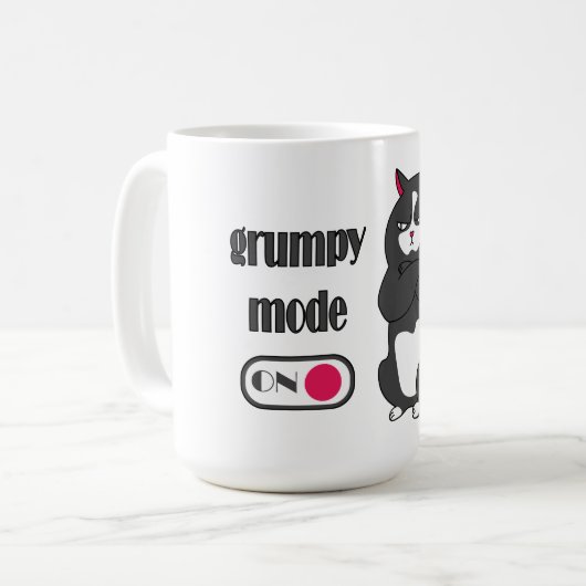 Grumpy mode op mok met gefrituurde kattenkoffie (Voorkant links)