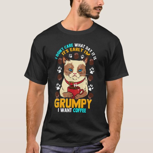Grumpy Morning Cat voor het ochtendkoffie T-shirt (Voorkant)