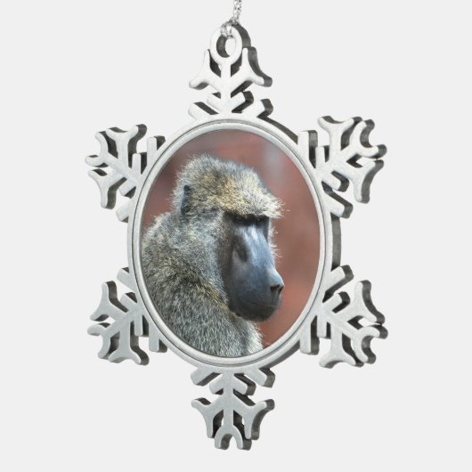 Grumpy Olive Baboon Tin Sneeuwvlok Ornament (Rechts)