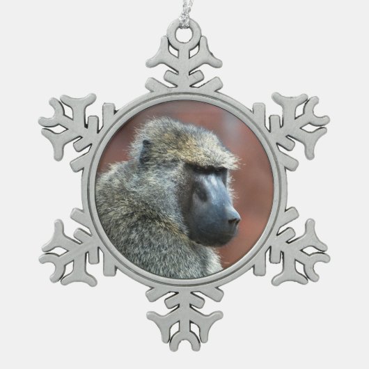 Grumpy Olive Baboon Tin Sneeuwvlok Ornament (Voorkant)