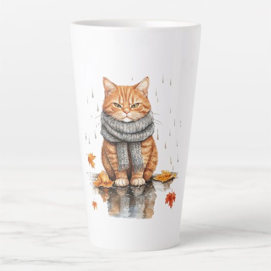 Grumpy Orange Cat in Rain Latte Mok (Voorkant)