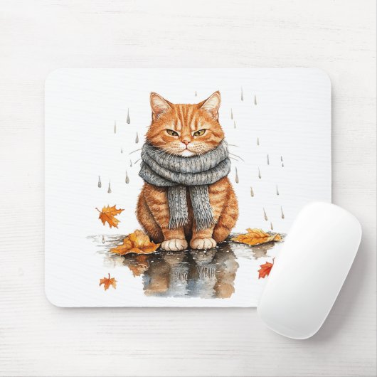 Grumpy Orange Cat in Rain Muismat (Met muis)