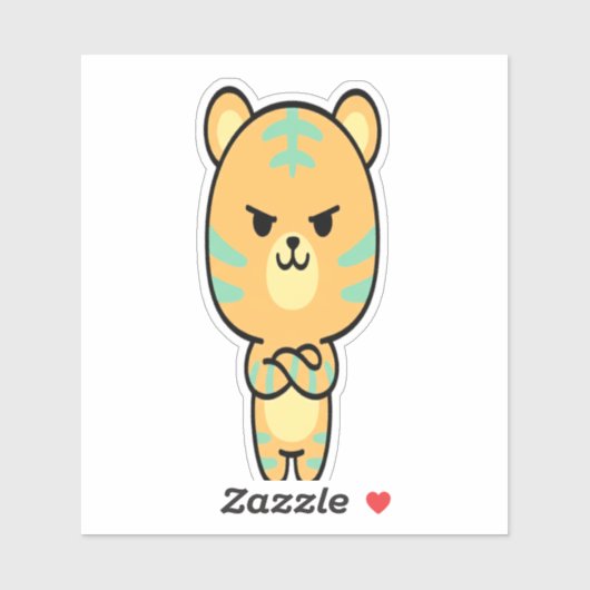 Grumpy Orange Tiger Cute Kawaii Cartoon Sticker (Vel)