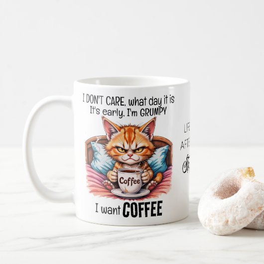 Grumpy Oranje Cat Drink Coffee Funny Quote Koffiemok (Met donut)