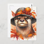 Grumpy Otter Autumn Waterverf Art Briefkaart (Voorkant / Achterkant)