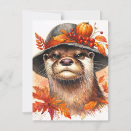 Grumpy Otter Autumn Waterverf Art Briefkaart