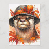 Grumpy Otter Autumn Waterverf Art Briefkaart (Voorkant)