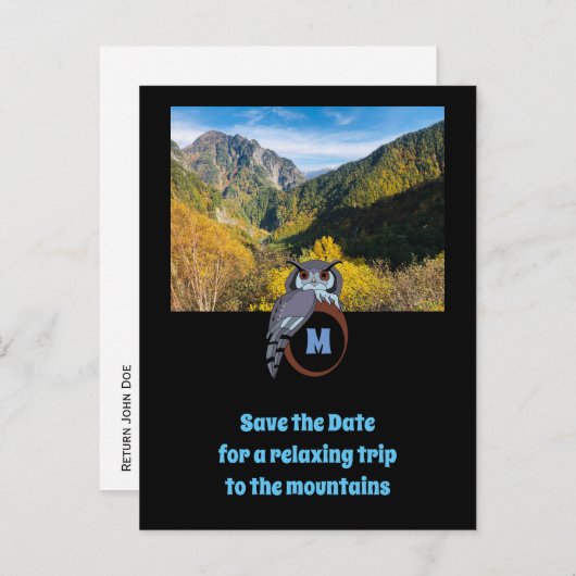 Grumpy Owl Nesting on Monogram Egg Foto Uitnodiging Briefkaart (Voorkant / Achterkant)