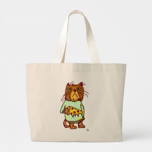 Grumpy Pizza Pet Funny Cat Art Design Grote Tote Bag (Achterkant)