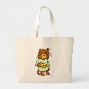 Grumpy Pizza Pet Funny Cat Art Design Grote Tote Bag