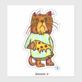Grumpy Pizza Pet Funny Cat Art Design Sticker