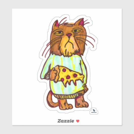 Grumpy Pizza Pet Funny Cat Art Design Sticker (Vel)