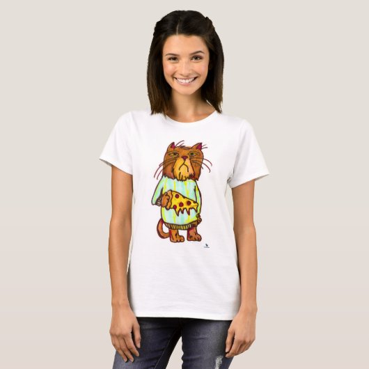 Grumpy Pizza Pet Funny Cat Art Design T-shirt (Voorkant volledig)