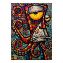 Grumpy Psychedelic Octopus With Colorful Tentacles