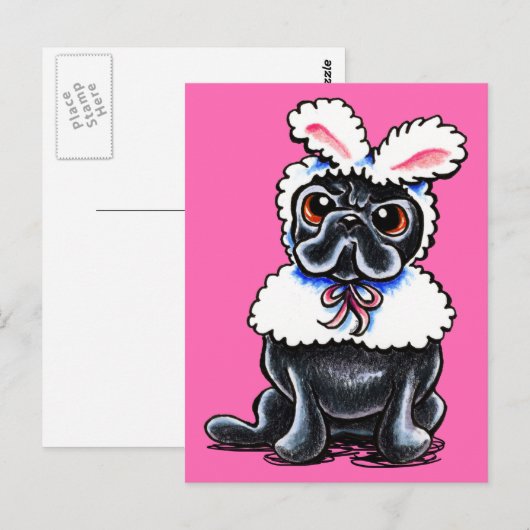 Grumpy Pug Bunny Briefkaart (Voorkant / Achterkant)