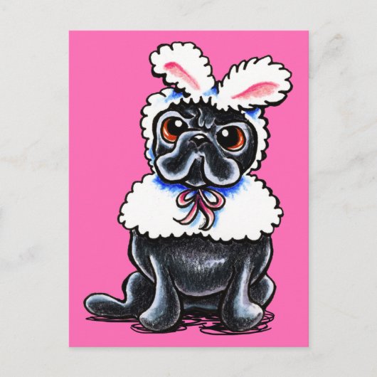 Grumpy Pug Bunny Briefkaart (Voorkant)