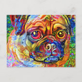 Grumpy Pug Dog Impressionist Pet Portret  Briefkaart (Voorkant)