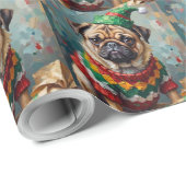 Grumpy Pug Dog in Elf Hat Funny Christmas Art Cadeaupapier (Rol Hoek)