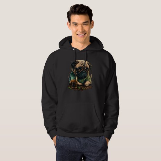 Grumpy Pug Drinks Whisky Hoodie (Voorkant volledig)