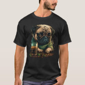 Grumpy Pug Drinks Whisky T-shirt (Voorkant)