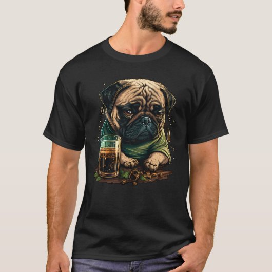 Grumpy Pug Drinks Whisky T-shirt (Voorkant)