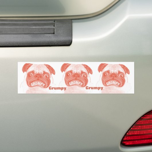 Grumpy Pug keer drie Bumpersticker (Op auto)