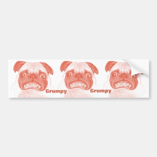 Grumpy Pug keer drie Bumpersticker (Voorkant)