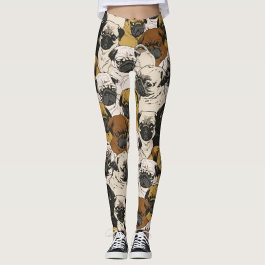 Grumpy Pugs / Funny Cute Pug Dogs Puppies Patroon Leggings (Voorkant)