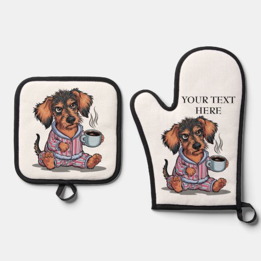 Grumpy Puppy voor koffie Personaliseer Naam Tekst Ovenwant & Pannenlap Set (Voorkant)