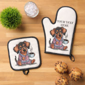 Grumpy Puppy voor koffie Personaliseer Naam Tekst Ovenwant & Pannenlap Set (Top down)