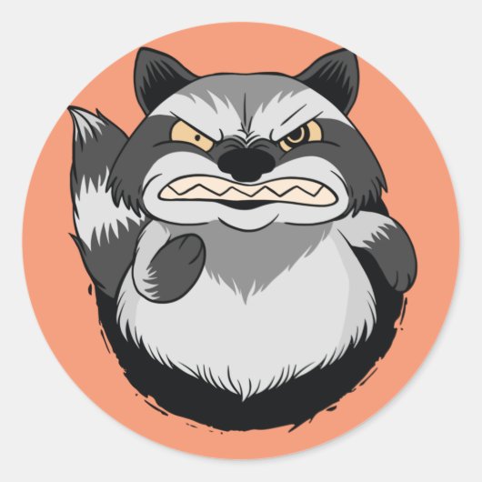 Grumpy Raccoon Ronde Sticker (Voorkant)