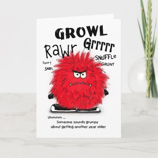 Grumpy Red Fuzzy Monster Verjaardag Kaart (Voorkant)