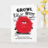 Grumpy Red Fuzzy Monster Verjaardag Kaart (Gele Bloem)