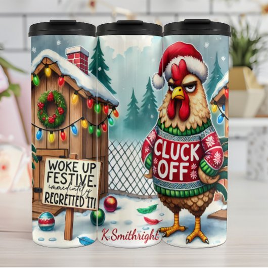 Grumpy Rooster Feestelijke Vakantie Humor Thermosbeker