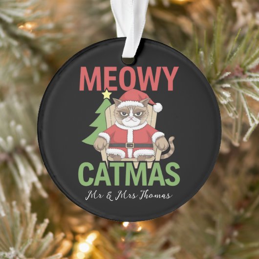 Grumpy Santa Cat Holiday Illustration Funny Meowy  Ornament (Boom)