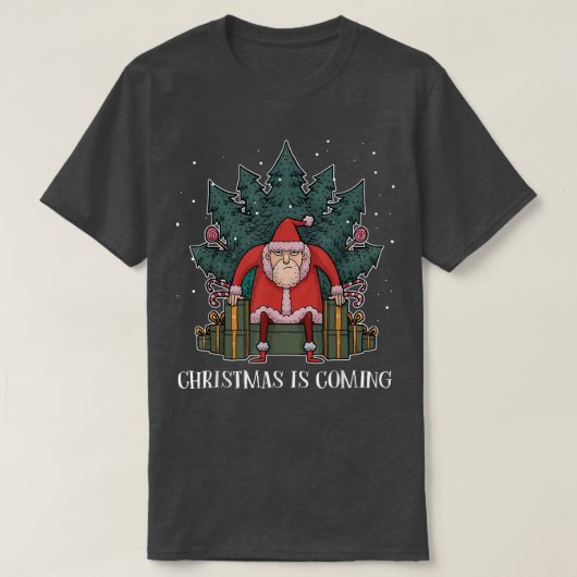 Grumpy Santa Claus Tree Cadeau Throne Funny Chris T-shirt (Design voorkant)