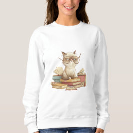 Grumpy Scholar Cat Among Books Trui