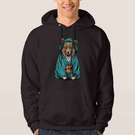 Grumpy Sheltie Coffee Dog on Coffee Shetland Shee Hoodie (Voorkant)