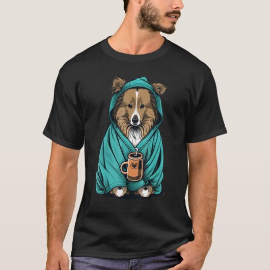 Grumpy Sheltie Coffee  Dog on Coffee Shetland Shee T-shirt (Voorkant)
