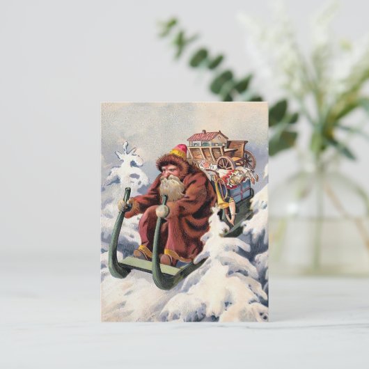  Grumpy Sledding Santa Christmas Briefkaart (Staand voorkant)